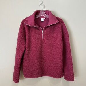 ELLE Quarter-Zip Fleece Sweater Maroon Size Medium